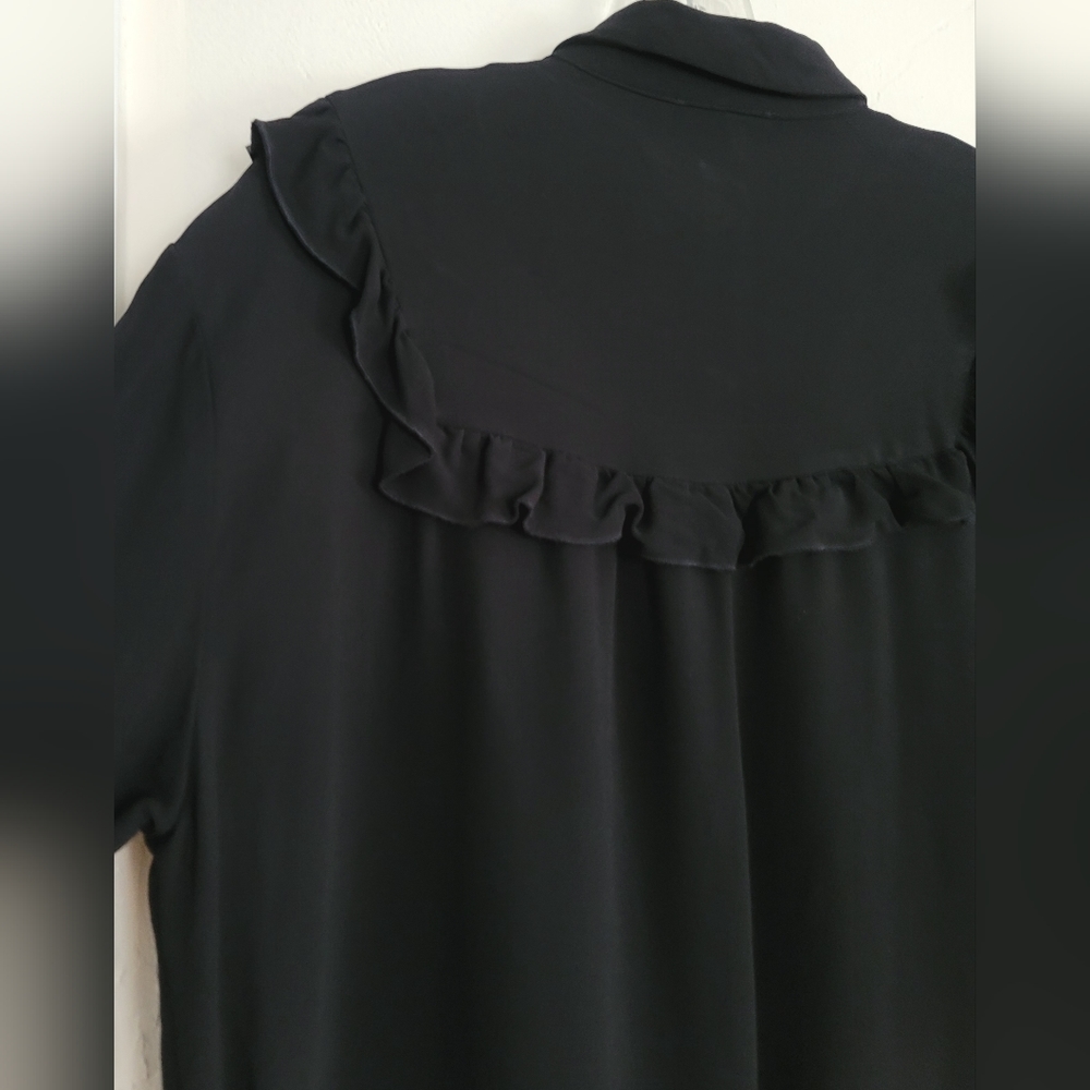 Repeat Cashmere Black Ruffle Mini Shirt Dress Womens Size 42/Medium Crepe - Picture 13 of 15